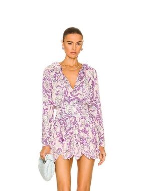 HEMANT & NANDITA Lavender Floral V-Neck Long-Sleeve Mini Dress Asia